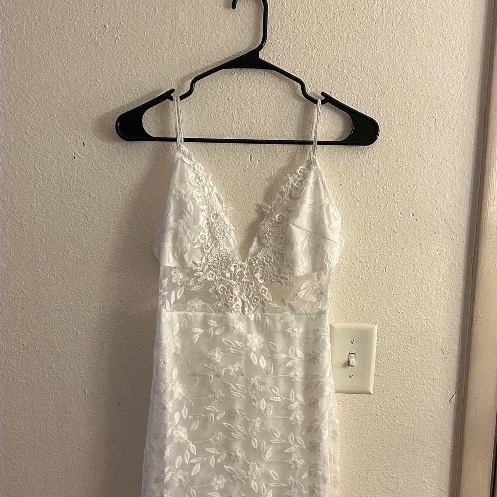White Lace Slip Dress with Floral Embroidery